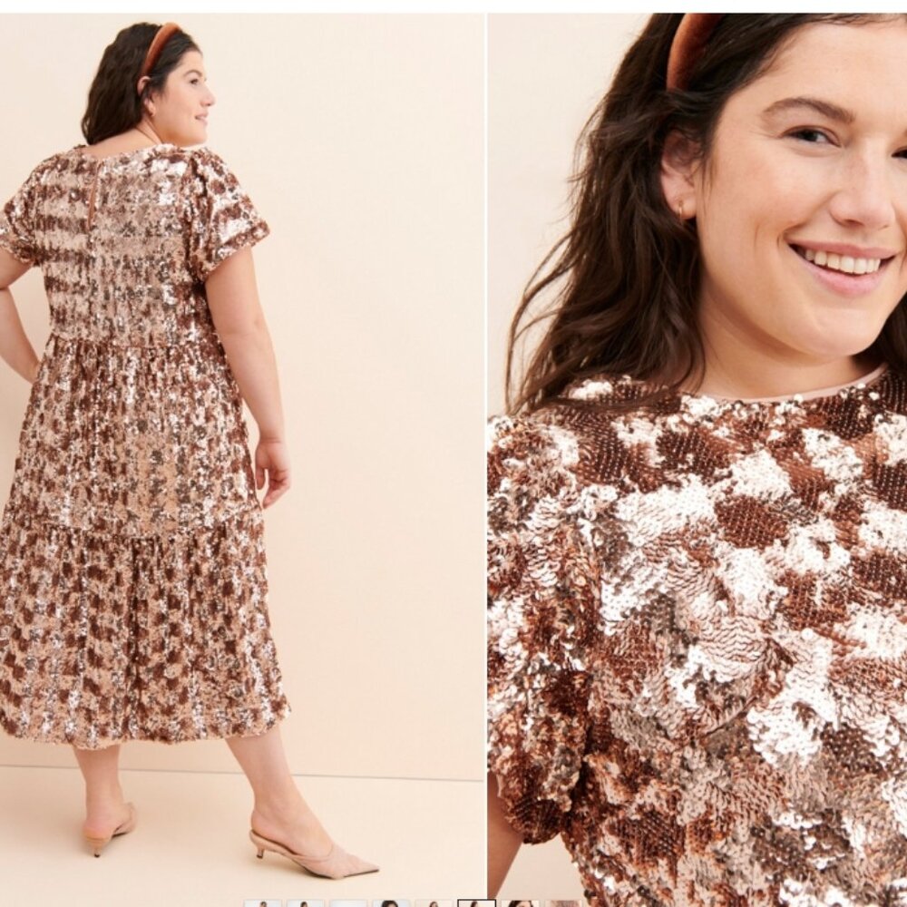 Anthropologie Sequin Maxi Dress in Brown and Cream